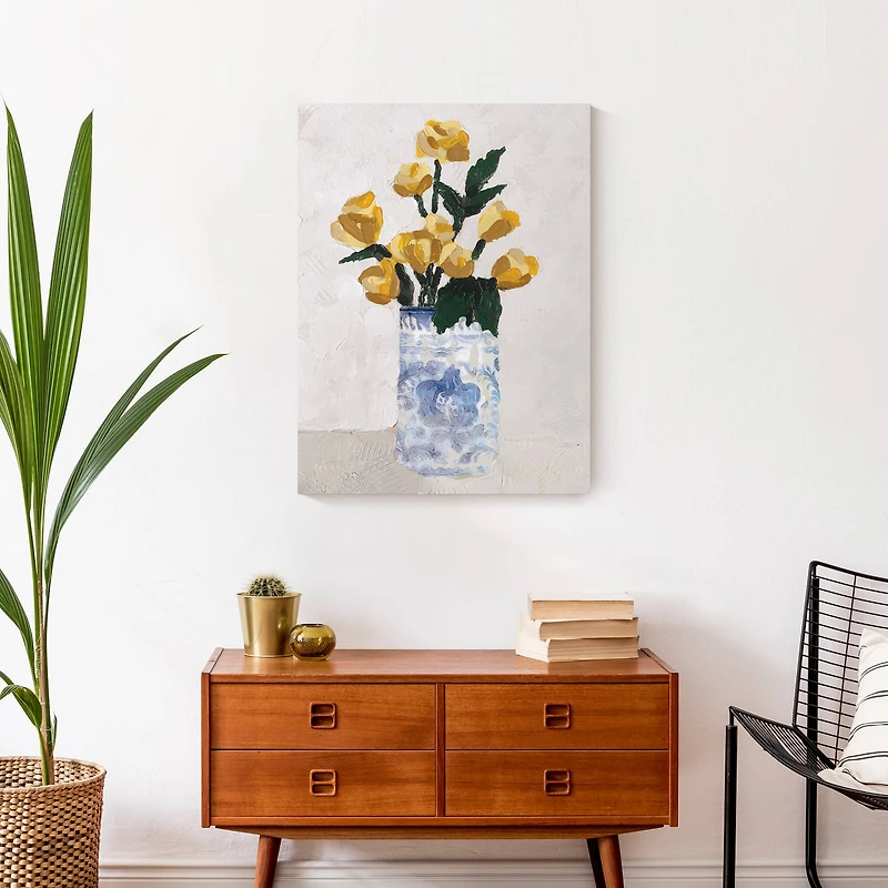 Yellow Florals in Blue Vase Canvas Wall Art