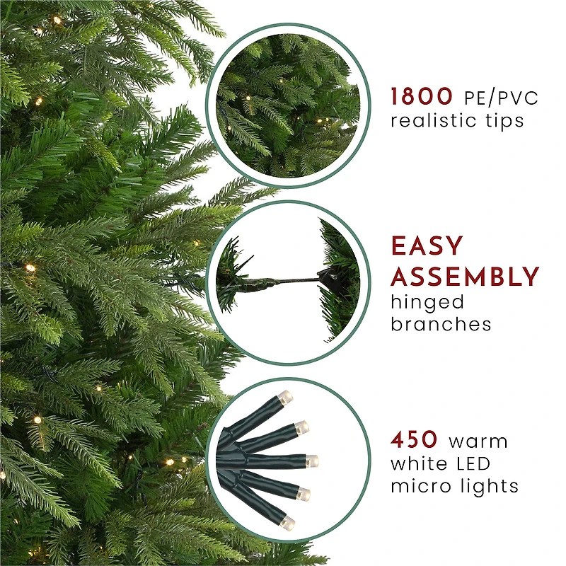 7.5ft. Pre-Lit Roosevelt Fir Artificial Christmas Tree, Warm White LED Lights