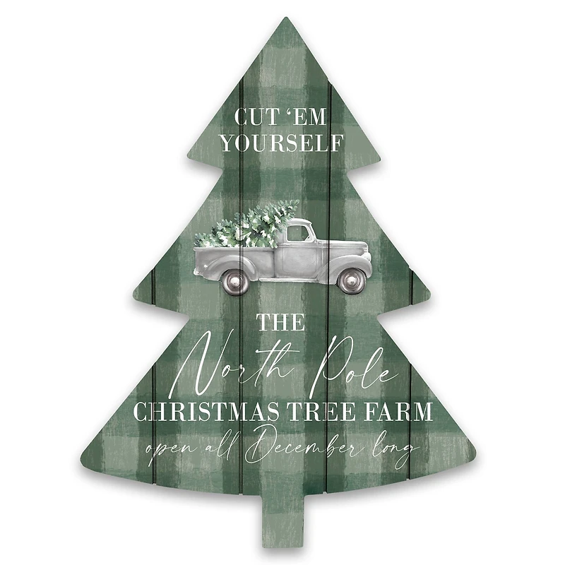 North Pole Christmas Tree Farm Tree Shaped Wood Pallet Wall Art