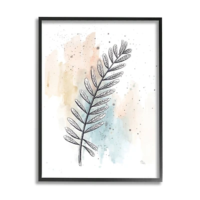 Stupell Industries Foliage Plant Stem over Watercolor Wall Art with Black Frame