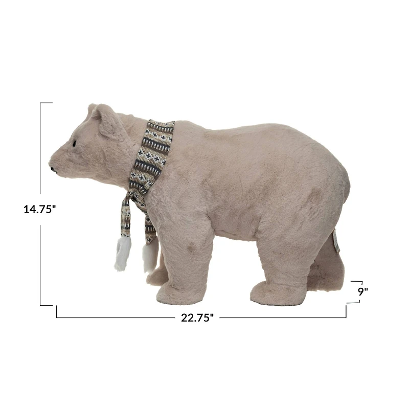 Hello Honey® 14.75" Cream Faux Fur Standing Polar Bear with Scarf
