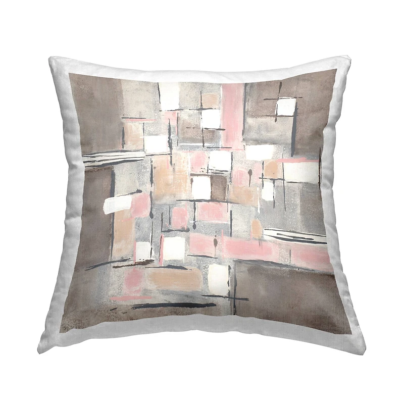 Stupell Industries Pink Brown Patchwork Abstract Geometric Grid Throw Pillow 18" x 18"