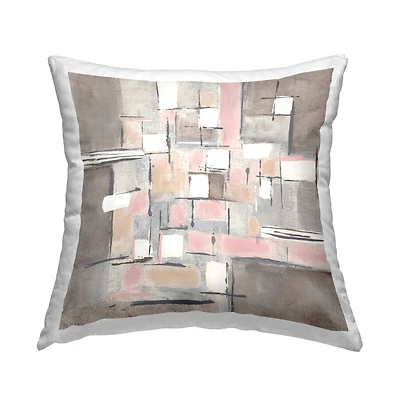 Stupell Industries Pink Brown Patchwork Abstract Geometric Grid Throw Pillow 18" x 18"