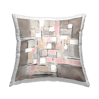 Stupell Industries Pink Brown Patchwork Abstract Geometric Grid Throw Pillow 18" x 18"