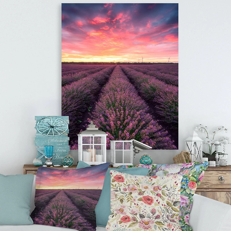 Designart - Sunrise & Dramatic Clouds Over Lavender Field XIV