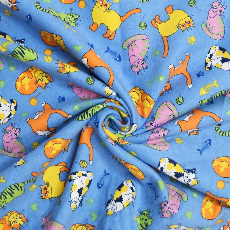 Feldman Blue Cats Cotton Flannel