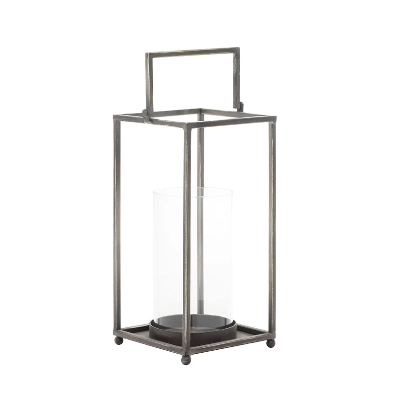 Black Iron Modern Candle Holder Lantern, 16" x 6" x 6"