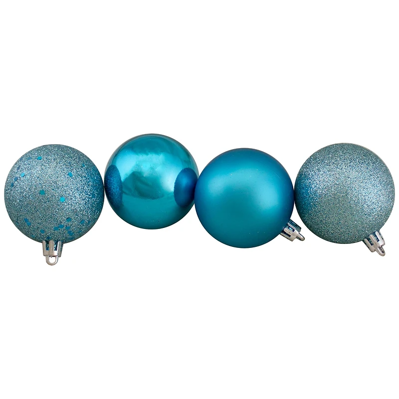 60ct Shatterproof Turquoise Blue 4-Finish Ball Ornaments
