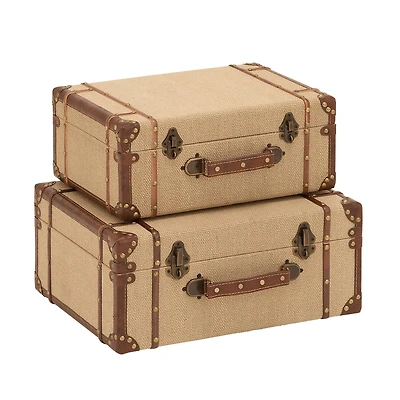 Beige Wood Vintage Trunk Set