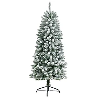 5ft. Pre-Lit Flocked Montreal Fir Artificial Christmas Tree, Warm White LED Lights
