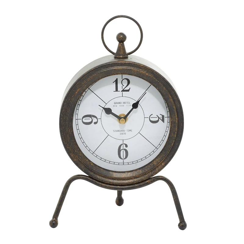 11" Brown Metal Contemporary Table Clock