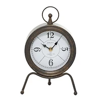 11" Brown Metal Contemporary Table Clock