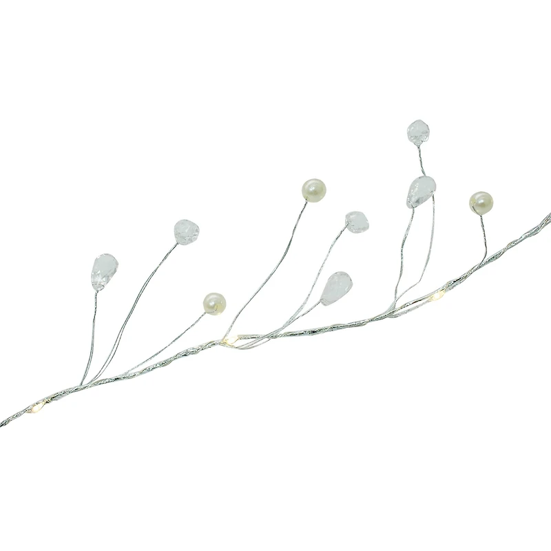 18ct. Warm White LED Silver & Pearl Berry Garland String Lights on Brown Wire by Ashland®