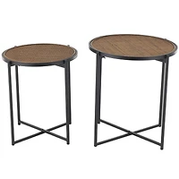 Black Metal & Woven Rattan Accent Table Set