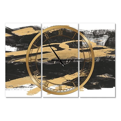 Designart 'Gold And Black Drift Iv Modern Multipanel Wall Clock