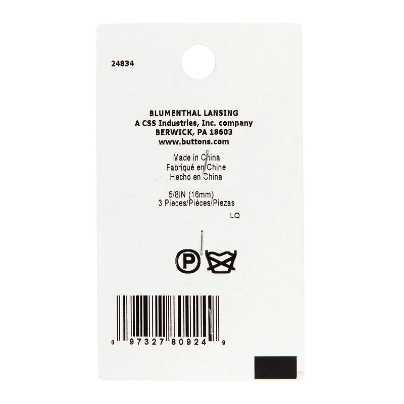 LaMode 5/8" Brushed Silver Shank Buttons, 3ct.