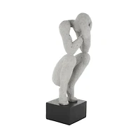 18.75" Gray Crouching Sculpture with Black Square Base