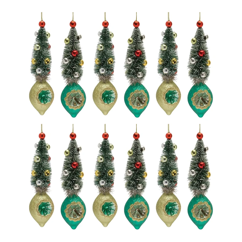 12ct. 6.5" Pine Tree Reflector Drop Ornament Set