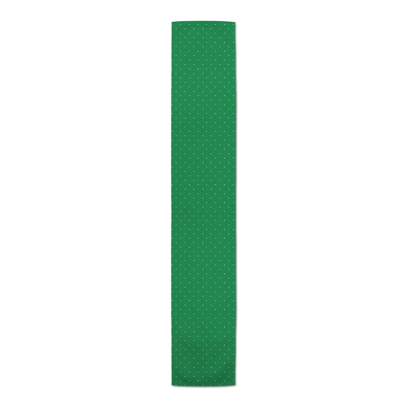 72" White Dots on Green Poly Twill Table Runner