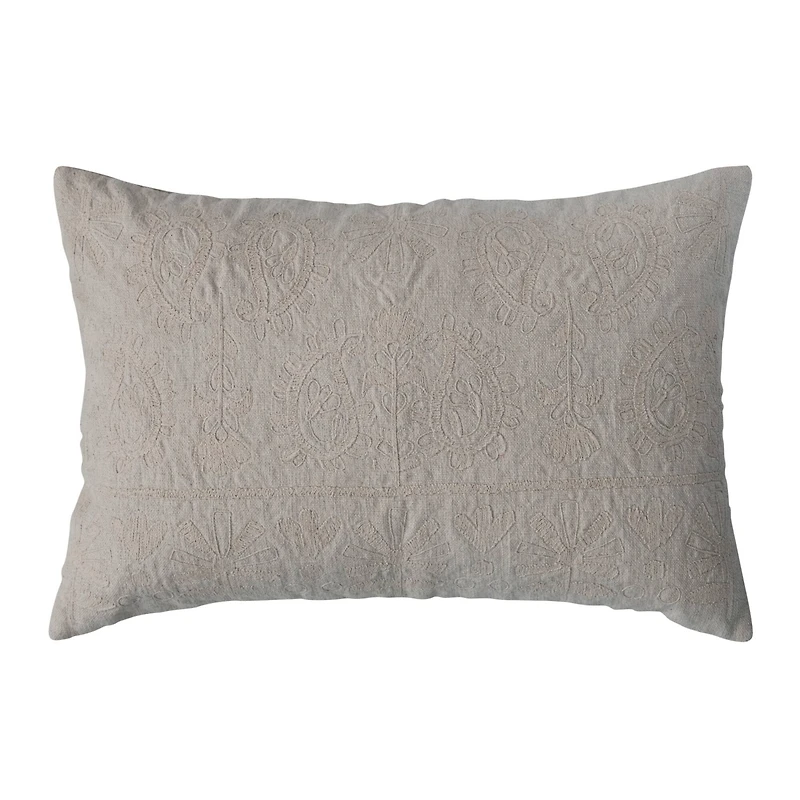 Hello Honey® Cream Embroidered Paisley Pattern Cotton Lumbar Pillow