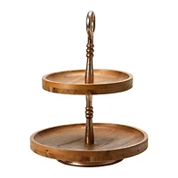 Hello Honey® 18" Dark Brown and Silver Wood 2-Tier Decorative Tray