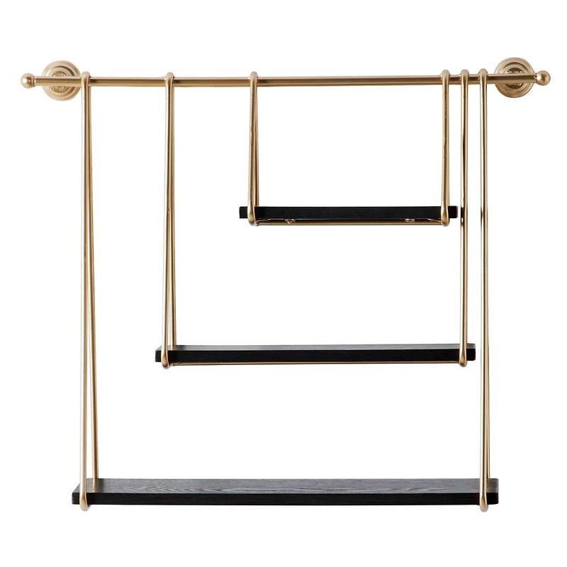 Gold Metal and Wood Modern Wall Shelves, 22" x 26" x 6"