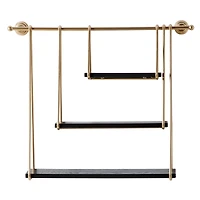 Gold Metal and Wood Modern Wall Shelves, 22" x 26" x 6"