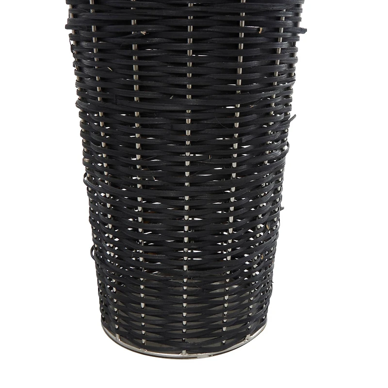 36" Silver Metal Vase with Woven Black Rattan Base