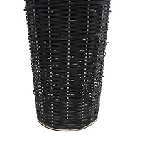 36" Silver Metal Vase with Woven Black Rattan Base