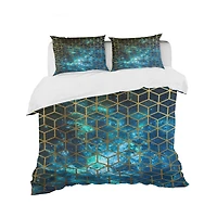 Designart 'Yellow Cubes over Blue Cosmic Background' Modern & Contemporary Bedding Set