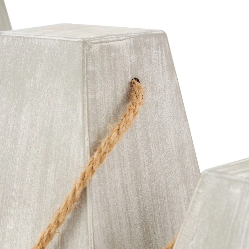 White Metal Striped Buoy Sculpture with Rope Handles Set