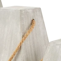 White Metal Striped Buoy Sculpture with Rope Handles Set