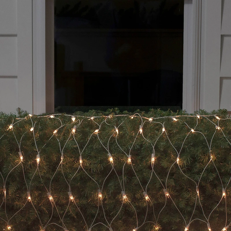 2' x 8' Clear Mini Net Style Column Christmas Lights White Wire
