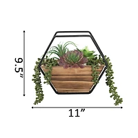 Flora Bunda® 11" Succulent Arrangement in Hexagon Wood & Metal Wall Accent
