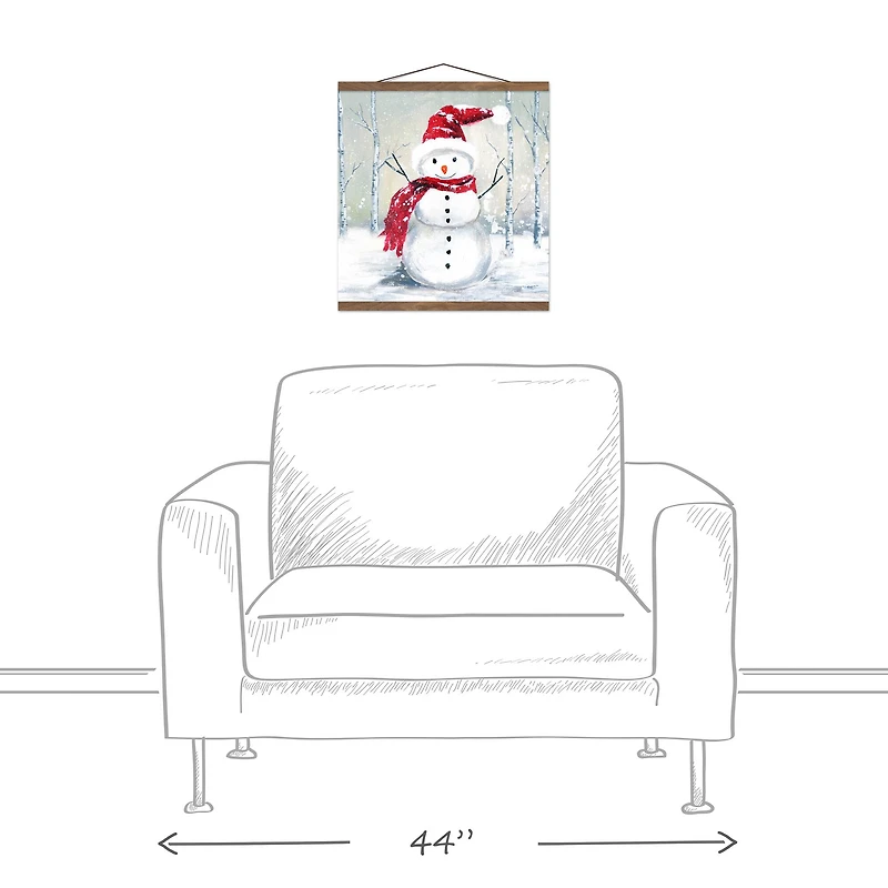 Winter Snowman Teak Hanging Canvas Wall Art