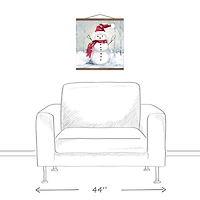 Winter Snowman Teak Hanging Canvas Wall Art
