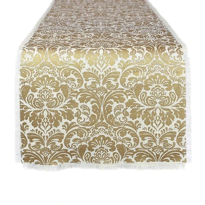 Gold Damask Print Jute Table Runner 14" x 108"