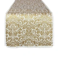 Gold Damask Print Jute Table Runner 14" x 108"