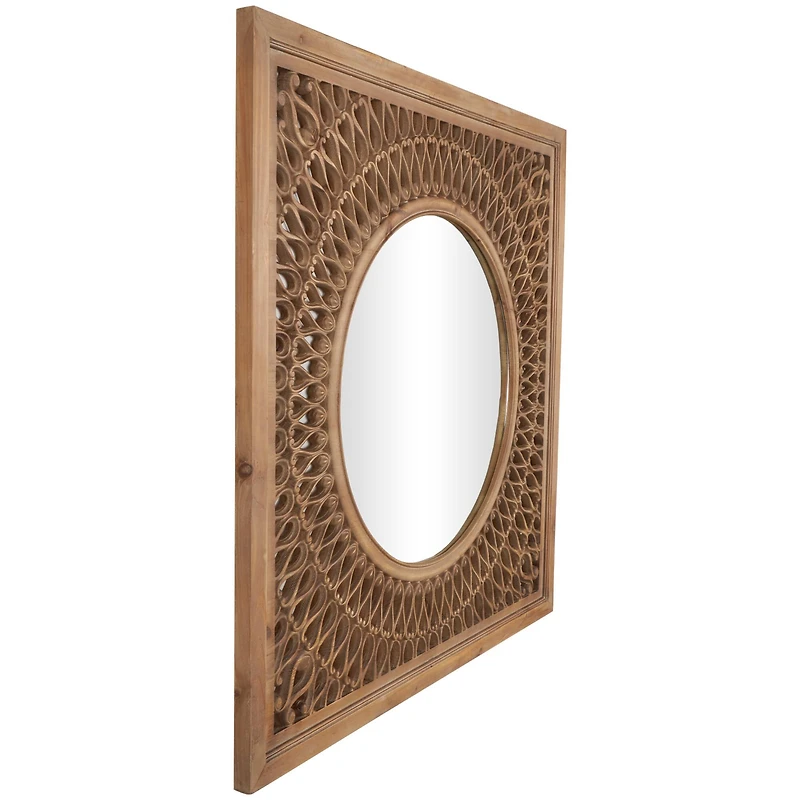 40" Brown Wood Framed Wall Mirror with Carved Scroll Pattern