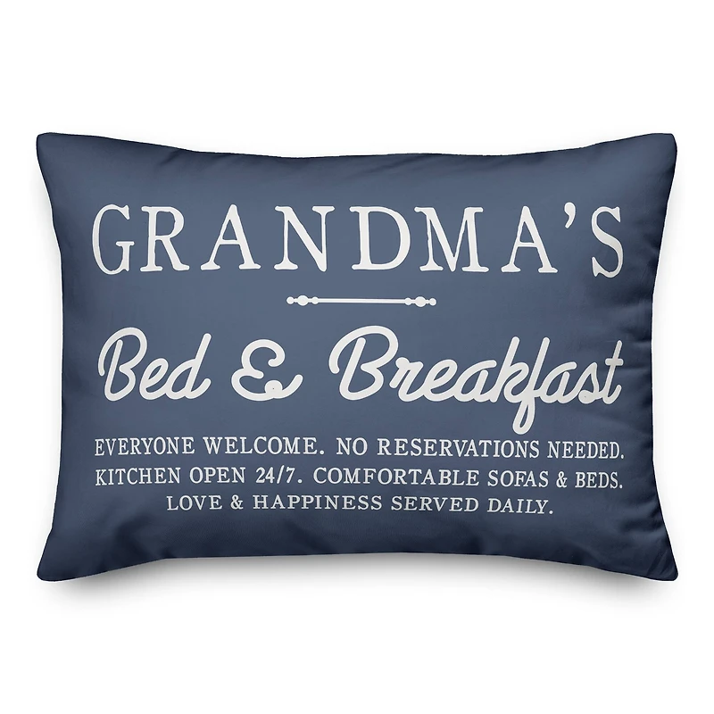 Grandma's Bed & Breakfast Navy Throw Pillow