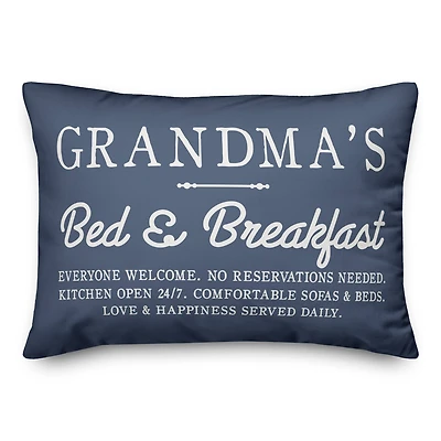 Grandma's Bed & Breakfast Navy Throw Pillow
