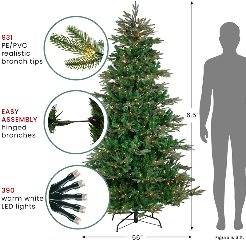6.5ft. Pre-Lit Hudson Fir Full Artificial Christmas Tree, Warm White LED Lights
