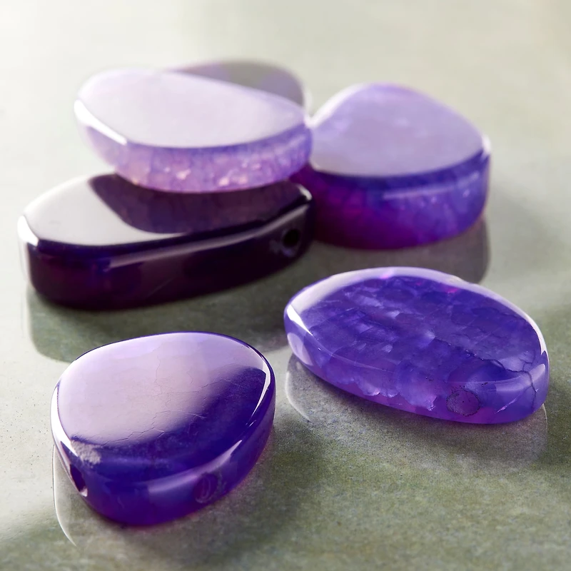 Large Amethyst Agate Lentil Beads, 35mm by Bead Landing™