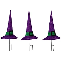 14" LED Lighted Purple Witches Hat Outdoor Halloween Pathway Markers, 3ct.