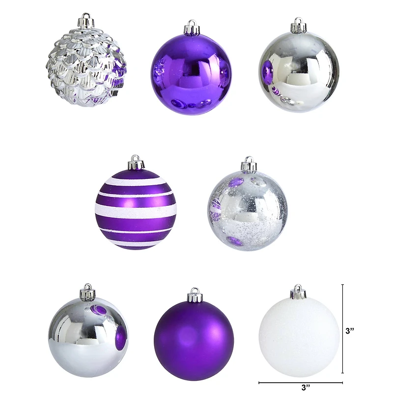 64ct. 3" Purple & Silver Shatterproof Ball Ornaments