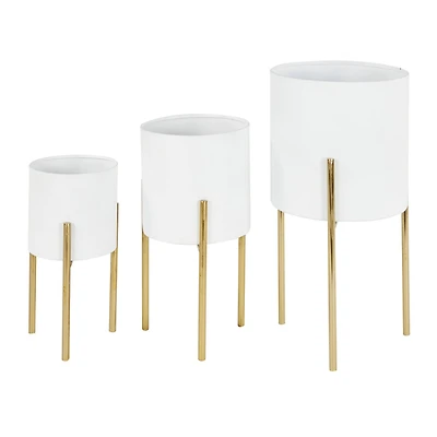 White Metal Contemporary Planter Set