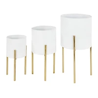 White Metal Contemporary Planter Set
