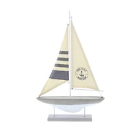 22" Gray Cement Stone Sail Boat Decorative Sculpture