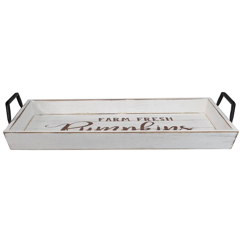 White "Farm Fresh Pumpkins" Thanksgiving Wood Tray