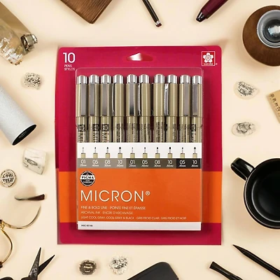 Pigma® Micron™ Black & Gray 10 Piece Fine & Bold Line Pen Set